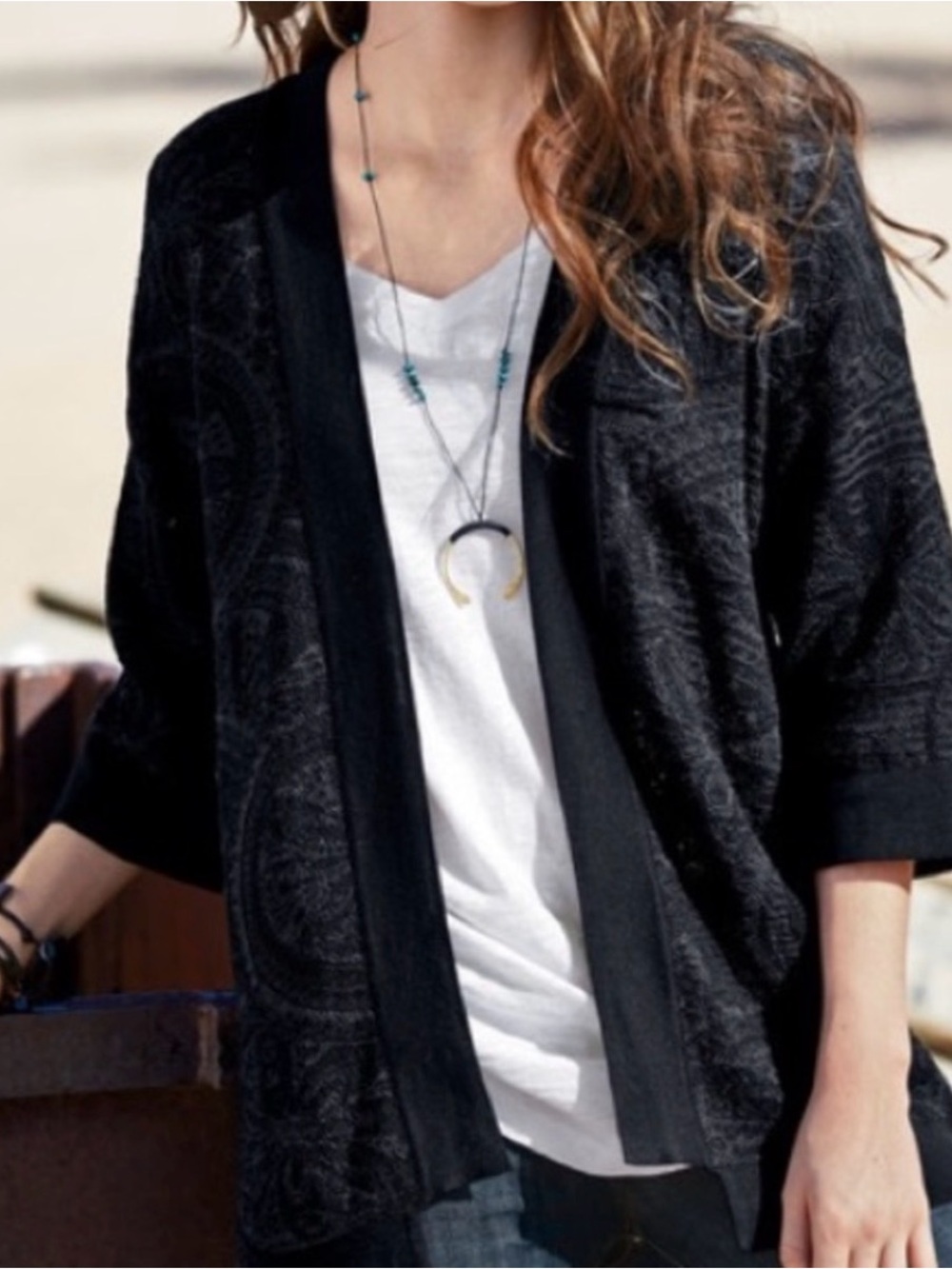 Peruvian Connection Night Blossom Kimono Knit Cardigan Size Small - NWT